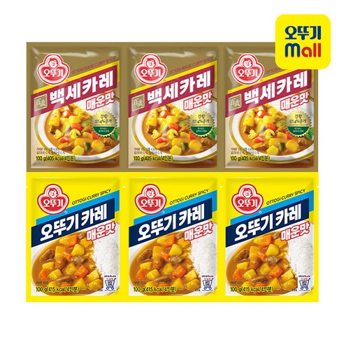 오뚜기 분말카레 매운맛 6개(오뚜기카레3+백세카레3), 1세트, 600g