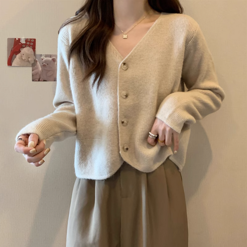 여성을 위한 슬림 브이넥 가디건