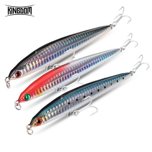킹덤 5383 싱킹 펜슬베이트 배스바다 원투 (17g 30g) 루어낚시 스틱 하드베이트 세트, 30g 124mm, 랜덤 3pcs