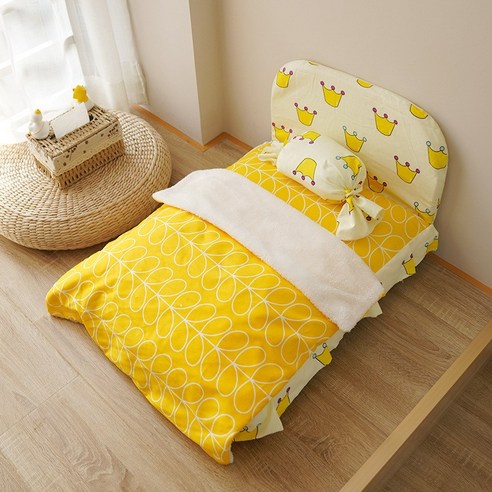 OKRA 귀여운 반려동물 전용 소파 침대 풀옵션 세트, yellow