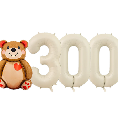 파파 파티 곰돌이 풍선 생일 파티 숫자 풍선 세트, 1세트, 곰돌이 300 크림