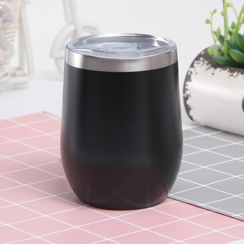swig 계란 껍질 컵 스테인리스강 U형 계란 컵 이중 진공 배 큰 컵 와인 컵 선물, 검정색, 12oz