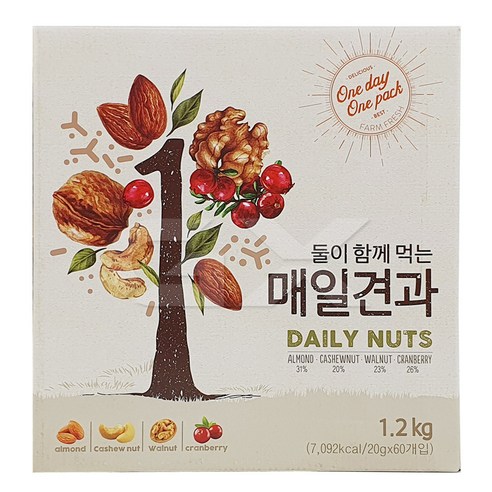 매일견과 둘이 함께 먹는 20g x 60개입, 1.2kg (60개입), 1개 견과류 Best Top5