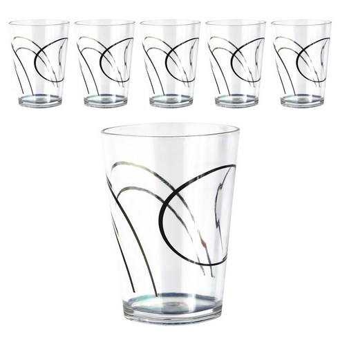 코렐 아크릴릭 스퀘어 글래스 일반 물컵 236.6ml, Simple Lines, 6개입