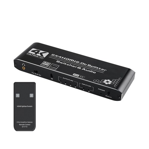OU955 Coms 2x4 HDMI 2.0 분배기 / 2:4 HDMI2.0b 4K 60Hz UHD / SPDIF 오디오광 출력 / 4대의 TV 모니터 프로젝터 동시 화면, 1개