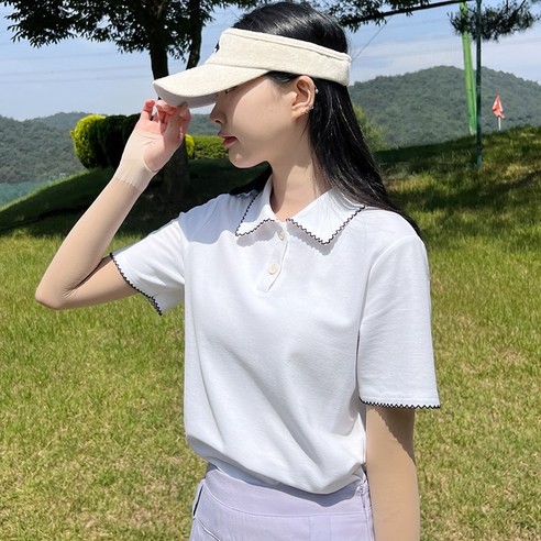 엠엠스포츠 여성 여름 물결 배색 골프 반팔 티셔츠 골프웨어