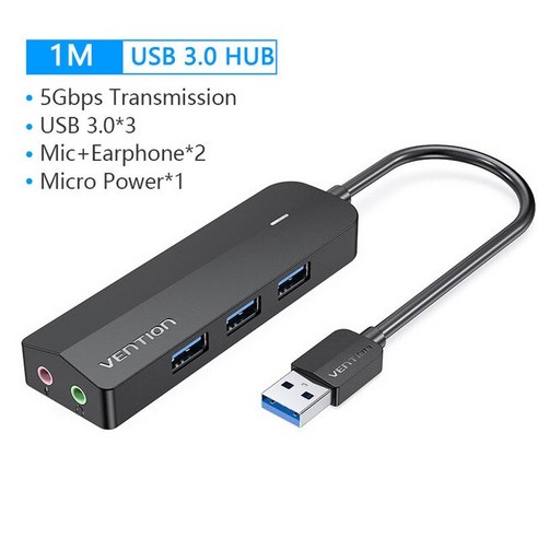 사운드카드 -USB 사운드 카드 2in1 외부 USB 3.5mm 오디오 어댑터 노트북 헤드폰 마이크 3.0 허브, USB 3.0 허브-1m, 02 USB 3.0 HUB-1M 내장형사운드카드7.1 Best Top5