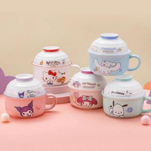 산리오 세라믹 핸들 라면기 면기 컵라면 용기 손잡이 라면 그릇 800ml + 420ml, 1세트, 쿠로미