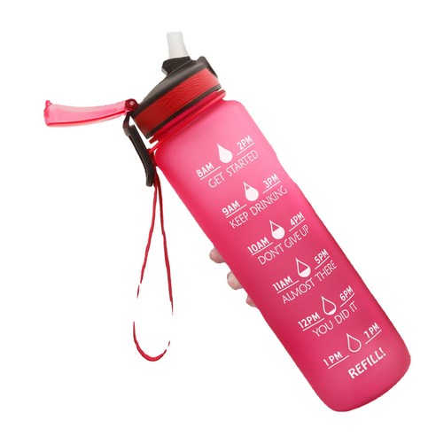 ANKRIC 물컵 1L 흡입 노즐 커버 Tritan 스포츠 주전자 젖빛 그라디언트 물병 공간 컵 손 주전자, 빨간색