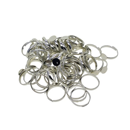 100pcs 조정 가능한 황동 8mm 빈 라운드 베젤베이스 반지 DIY 찾기 실버