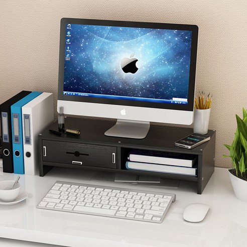 【Computer Rack】【컴퓨터 랙】컴퓨터 디스플레이 화면 높이 랙 높이 탁상용 데스크탑 스토리지 랙 데스크 스토리지 선반 기본, 더블레이어파티션블랙호두(1서랍)