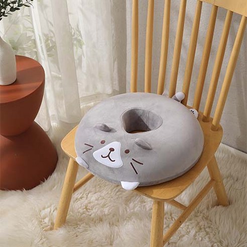 부끄부끄냥이 산모 임산부 도넛방석, 그레이, 1개