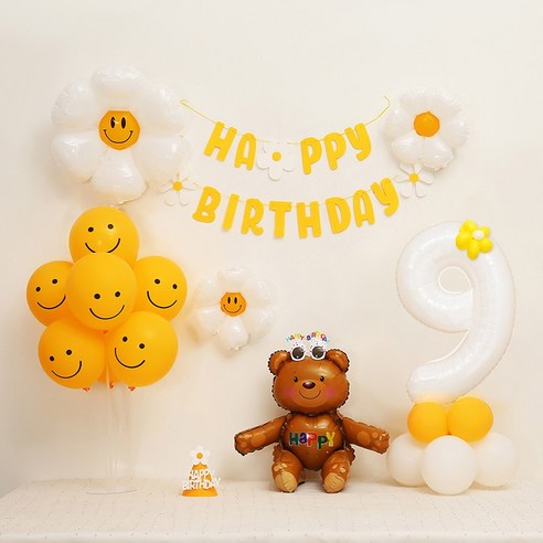 [피앤비유니티] 데이지곰돌이 가랜드형 생일풍선세트, 02-9)데이지곰돌이 가랜드형-브라운 숫자9, 1세트
