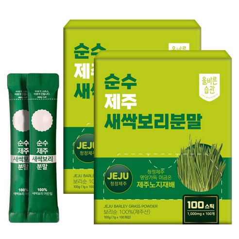 올바른습관 순수 제주 새싹보리 분말스틱 100개입, 100g, 2박스 세트