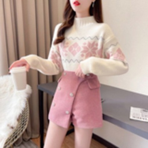프렌치 부드러운 바람 상큼하다 달콤하다 감령 스웨터 불규칙 드릴 치마바지 투피스