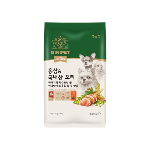 정관장 지니펫 홀리스틱 홍삼&국내산 강아지사료 면역력 강화 오리 1.2kg 1개, 2개