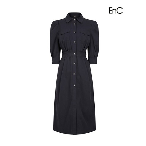이앤씨 EnC 다크네이비 셔츠형 볼륨소매 드레스 ENOW31301O