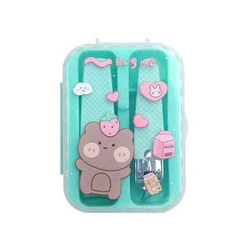 굿에스더 캐릭터 휴대용 손톱깎이 2종 + 케이스, 그린곰, 1세트