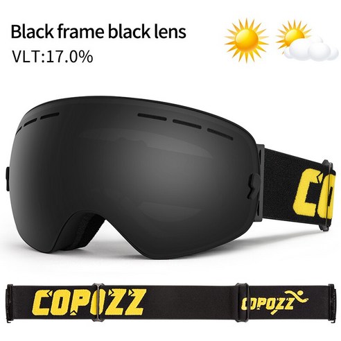 [ZQ] Copozz 브랜드 전문 스키 고글 더블 레이어 렌즈 안티 안개 Uv400 큰 스키 안경 스키 스노우 보드 여자 스노우 고글, 모든 블랙 고글, 하나