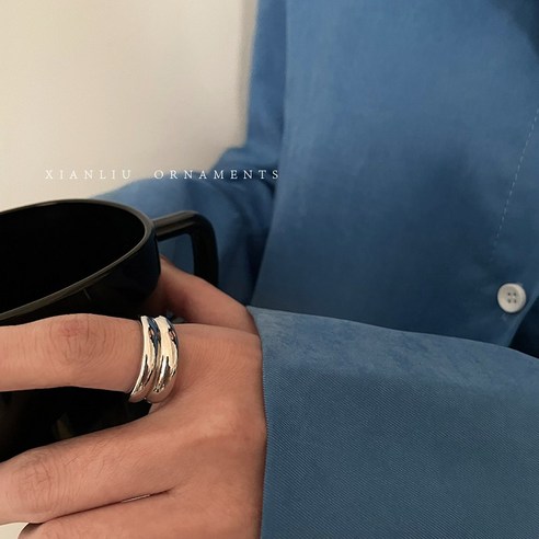 KORELAN개구부 조절 호형 넓은 반지 이중 불규칙 반지 소중 디자인 가벼운 인스턴트 식지 반지 여자
