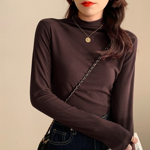목폴라 반목티 소프트 여성 이너 슬림 스판 티셔츠
