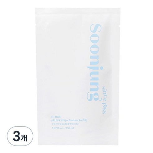 에뛰드 순정 약산성 6.5 휩 클렌저 리필, 150ml, 3개