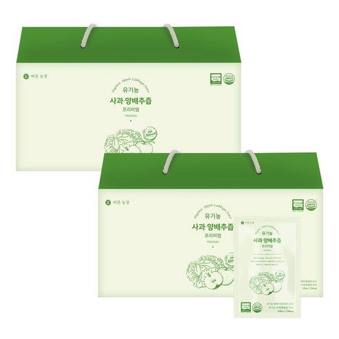 바른농장 프리미엄 유기농 사과 양배추즙 유기농 양배추 진액, 100ml, 60개