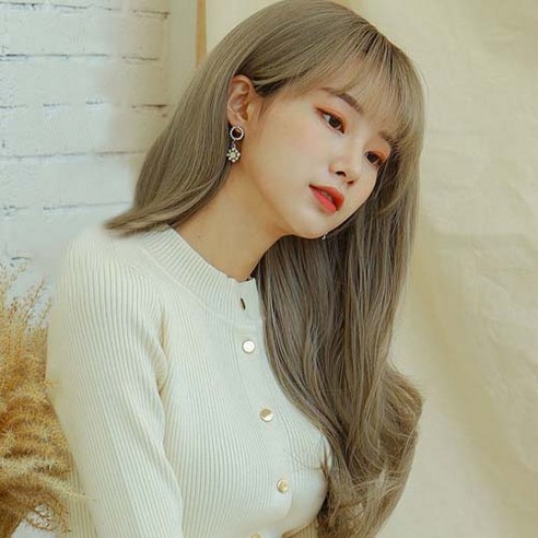 가발매니아 허쉬펌 65cm 수제통가발 프론트레이스 전체가발 긴머리, 베이지그레이