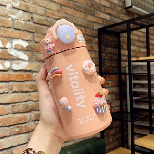 ZZJJC 텀블러 여성 폴라리스 스틸 빨대 물컵 여자 컵 주전자, 핑크(400ml+diy 장식) 빨대브러쉬+컵브러시, 용량 설명