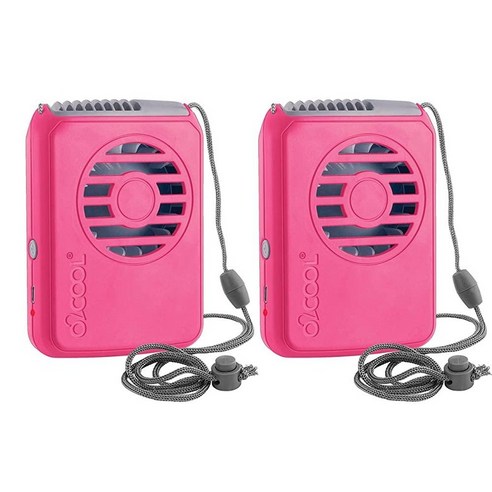 시원한바람 탁상용  O2COOL 충전식 목걸이 팬 – 조절 가능한 끈이 있는 휴대용 걸이용 넥 3가지 속도 수직 공기 흐름 마이크로 USB 충전 케이블 포함 2팩 (라즈베리) 333228, Raspberry