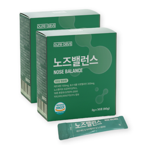 퓨어데이즈 노즈밸런스 퀘르세틴 브로멜라인 노스릴리브 특허유산균 HACCP, 60개, 2g