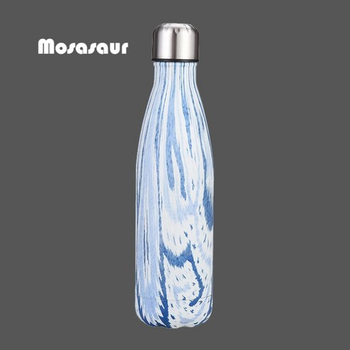 Mosasaur 304 스테인리스 스틸 크리에이티브 우드 콜라병 텀블러 패션 아웃도어 스포츠 주전자, 블루 체크