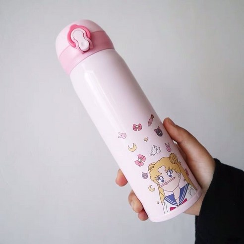 DFMEI 미소녀 텀블러 인플루언서 스테인리스 스틸 물컵 러블리 여성컵 아이디어 텀블러, 500ml 아름다운 소녀 (큰 팬), 싱글 컵