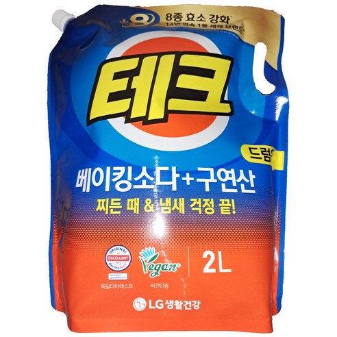 테크 베이킹소다 플러스 구연산 실내건조 드럼용 액상세제 리필, 2L, 1개