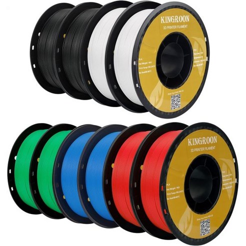 킹룬 PLA 3D 프린터 필라멘트 치수 정확도 0.02mm 1kg 스풀2.2lbs 1.75mm하얀색, 10*1kg(2black+2white+2green+2r