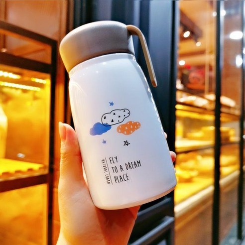 긍정적 인 브랜드 보온병 컵 여성 학생 귀여운 일본식 물 컵 간단한 신선한 한국어 스타일 모리 어린이 만화 휴대용 그물, 색깔9, 하나