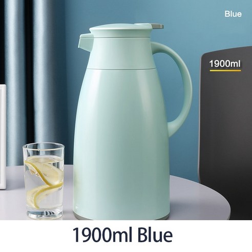 [XIG] 1L/1.6L/1.9L 대용량 단열 냄비 휴대용 열 주전자 커피 진공 플라스크 유리 라이너 보온병 병, 블루 1.9L