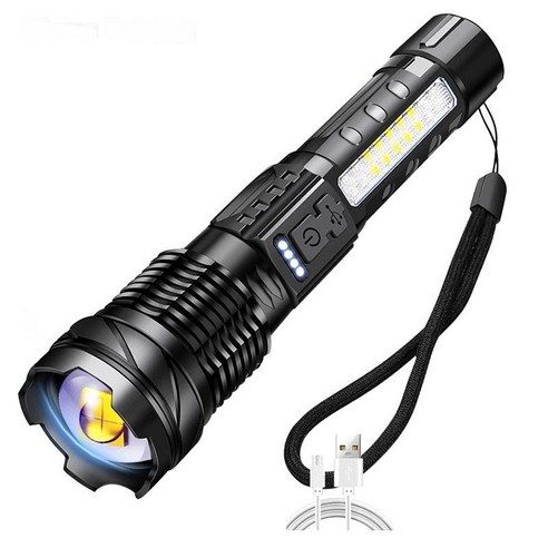 초강력 LED 손전등 라이트멀티 충전식 줌 써치라이트 자전거전조등 라이트 캠핑 등산 낚시 해루질 미니 후레쉬, 2개, 견본