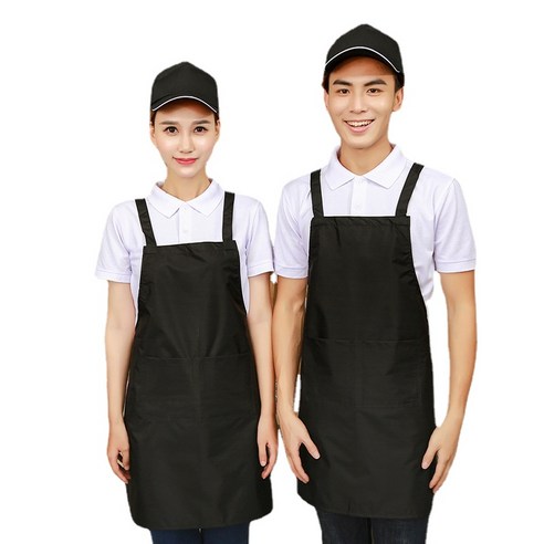 ANKRIC 가정용 먼지 방지 단색 앞치마 주방 방오 작업 앞치마 원피스앞치마, 검은 색
