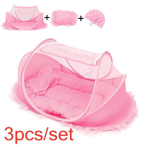 방문모기장 모기장커튼 방충망 아기 침구 유아용 침대 그물 휴대용 접이식 잠자는 신생아 모기 텐트 어린이 모기장, 5.3pcs set pink