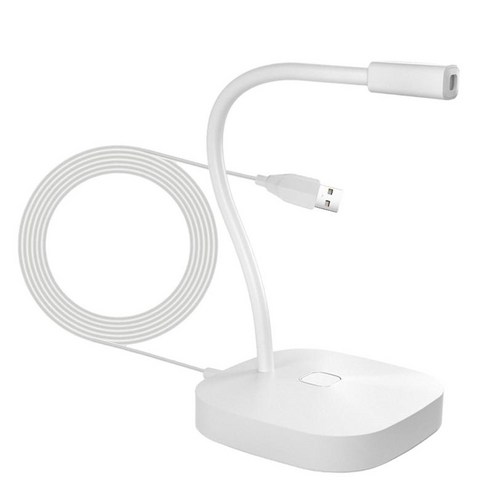 컴퓨터 마이크 음소거 버튼이 있는 USB 마이크 및 조정 가능한 구즈넥 노트북용 데스크탑 마이크, 하얀, 대략. 270x59x59mm, 금속