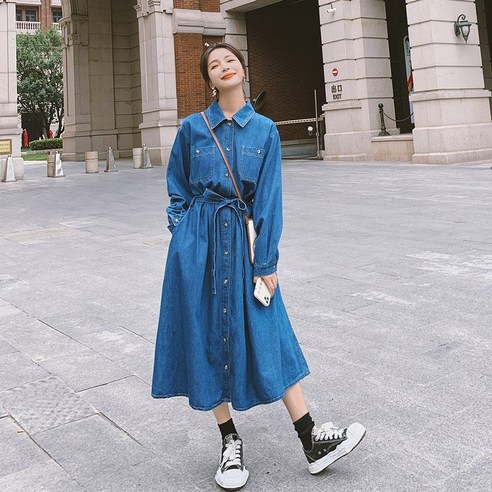 [OKㅣ강추] 비비코코 여름 퍼프 소매 오버핏 루즈핏 날씬해보이는 얇은롱 원피스 빅사이즈 여성 휴양지 반소매 연청 데님 원피스 [OKNOWㅣ추천상품]