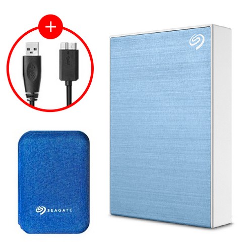 씨게이트 One Touch HDD 데이터복구 외장하드+파우치+암호화 기능+USB케이블, LightBlue, 4TB