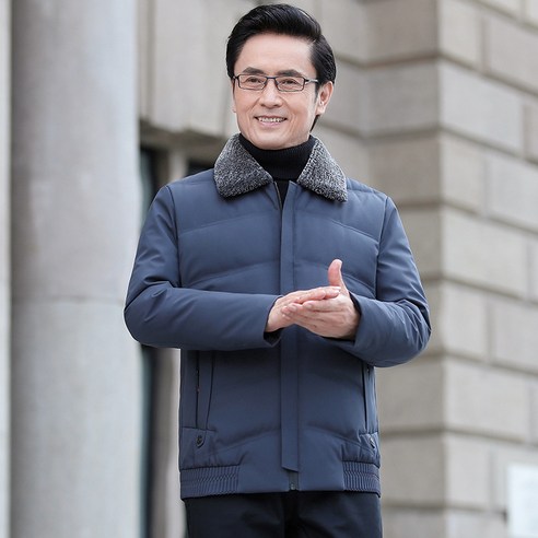 【DF】중년 및 노인 짧은 따뜻한 모피 칼라 아빠 옷 중년 다운 재킷 남성 화이트 오리 겨울 코트