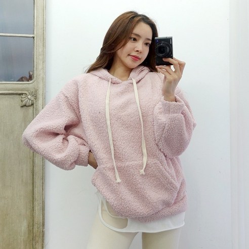 이힝 앞포켓 뽀글 후리스 여자후드티 후드티
