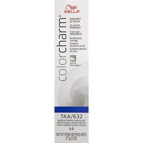 Wella 컬러 참 퍼머넌트 헤어 젤 헤어컬러 57g, 7AA632MediumBlondeIntenseAsh, 1개