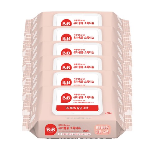 비앤비 자몽식초를담은 유아용품 소독티슈 60매, 6개