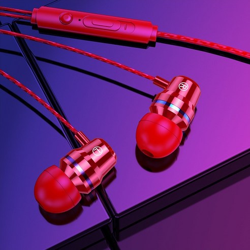 DFMEI [WJHHH] 메탈릭 중저음 이어폰 이어팁 라인 컨트롤 마이크, G2 플라스틱-차이나 레드