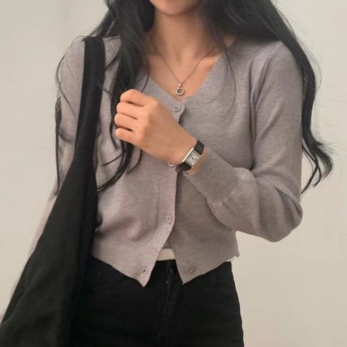 쪼예 캠퍼스룩 브이넥 골지 크롭 가디건