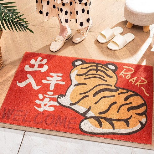 호년 띠 만화 PVC 출입 무사 입가 문바닥 깔개 입가 가정용 스크래치 미끄럼 방지 코일 발판, 어서 오세요.
